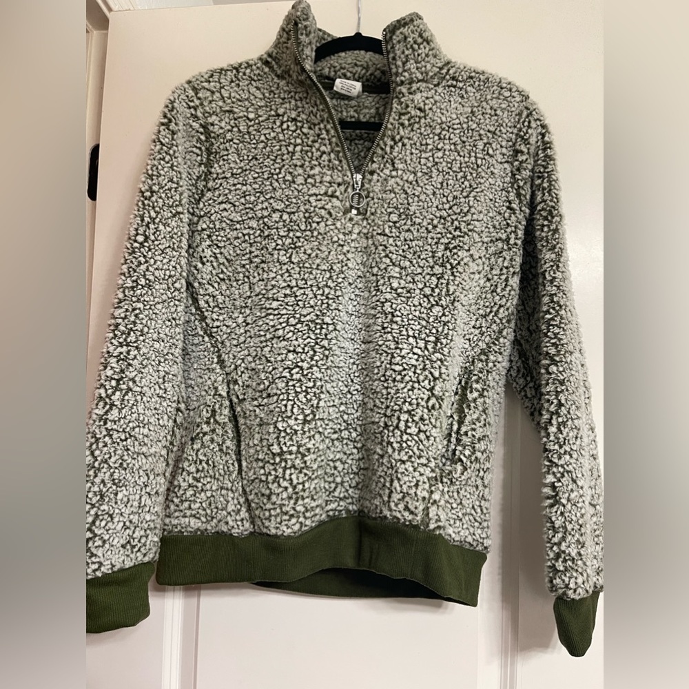 Green Half Zip Sherpa Sweater